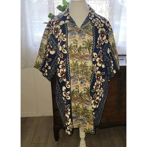 Bullhead Shirt Adult XL Extra Large Blue Floral Hawaiian Made in USA Men Vintage - Picture 1 of 7